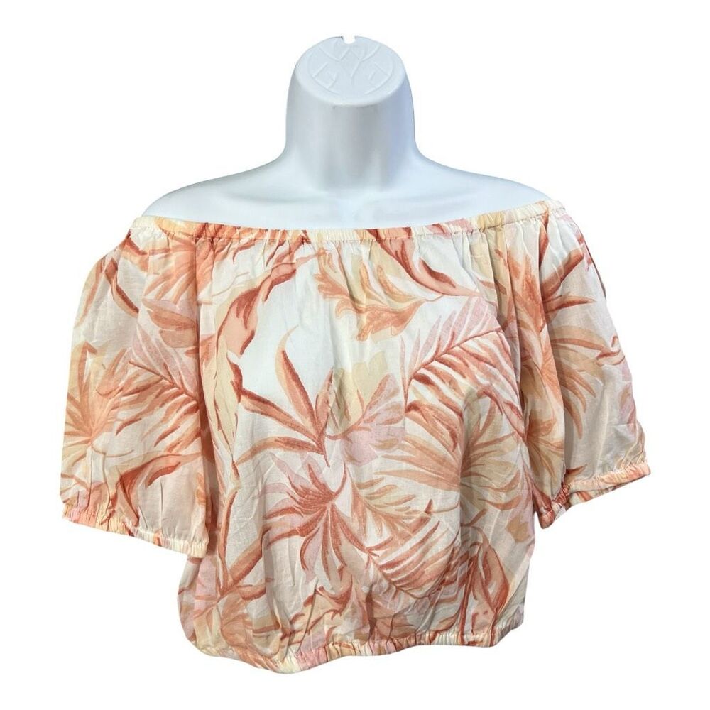 Ann Taylor Pink Floral Cropped Blouse Size S Off The Shoulder Sunny Cotton